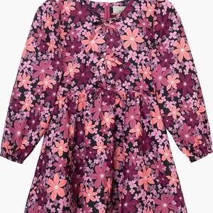 Peek Pink and Purple A-line Dress with Bishop Sleeves